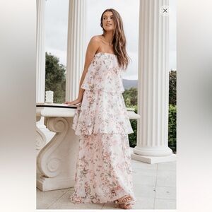 Petal & Pup Pink Floral Strapless Maxi Dress